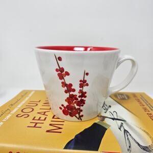 Starbucks Coffee 2008 Mug Cup White Red Cherry Blossom Flowers Floral 12 Oz